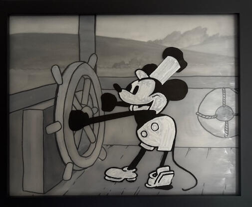 3-D Willie. Mixed media. Ink and paint markers on three plexiglass panels. 8x10.