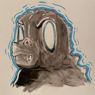 Godzilla. Ink, paint markers. 6x6.